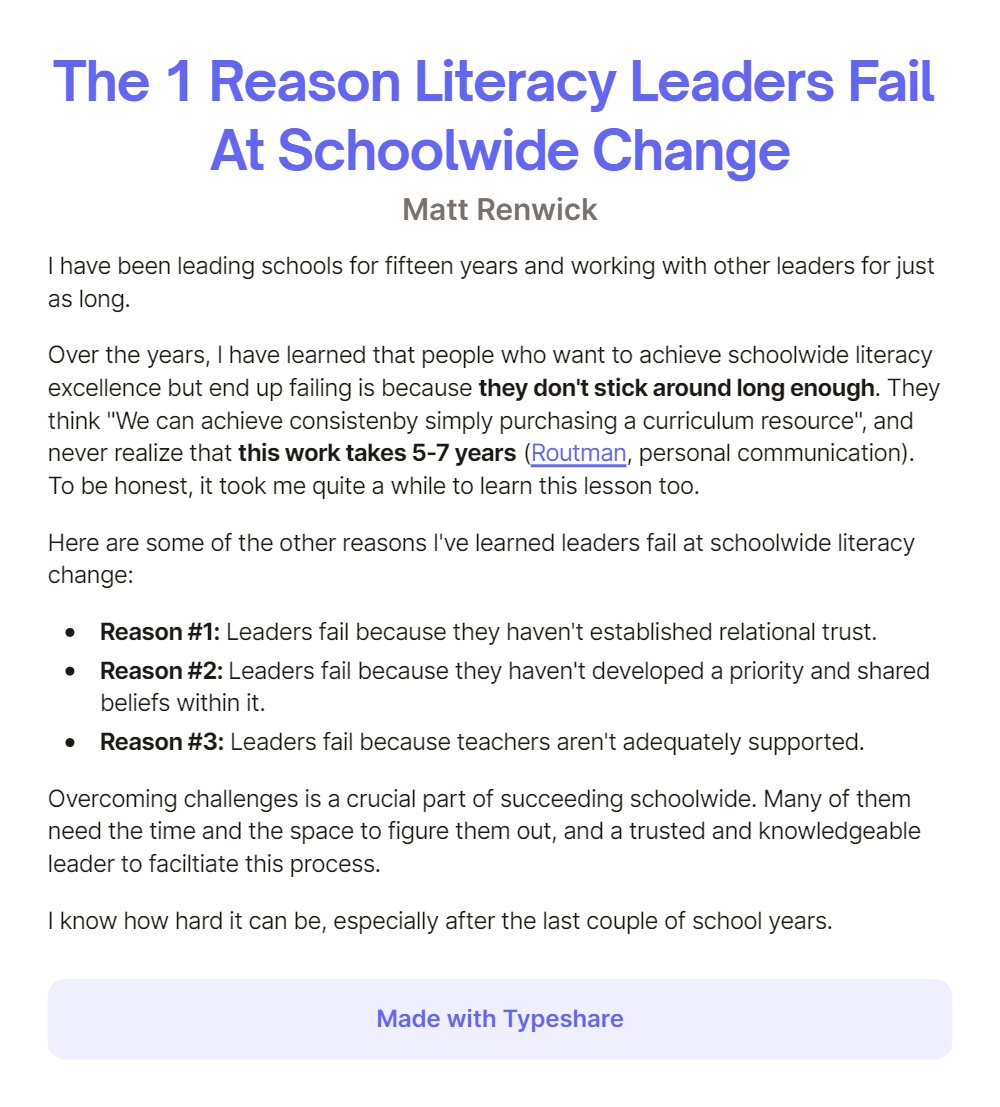 Why do so many literacy initiatives fail?

There isn't any one reason, but 1 reason stands out to me. <a href="/regieroutman/">Regie Routman</a>