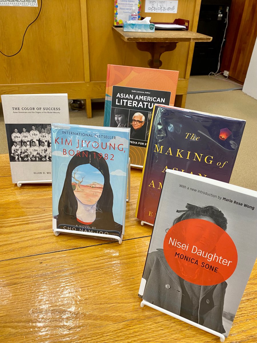 SMLionsLibrary's tweet photo. @SMLions stop by the @SMLionsLibrary &amp; check out some of the books on display celebrating #AAPIHeritageMonth. Use the #QRCode to access myriad resources, including #databases, &amp; works from #AAPI authors, artists, dancers, &amp; chefs. #library #SMLionPride #smlearns #SMLionsLibrary https://t.co/FUKYtYSxbI