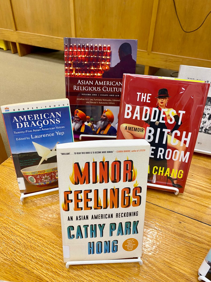 SMLionsLibrary's tweet photo. @SMLions stop by the @SMLionsLibrary &amp; check out some of the books on display celebrating #AAPIHeritageMonth. Use the #QRCode to access myriad resources, including #databases, &amp; works from #AAPI authors, artists, dancers, &amp; chefs. #library #SMLionPride #smlearns #SMLionsLibrary https://t.co/FUKYtYSxbI