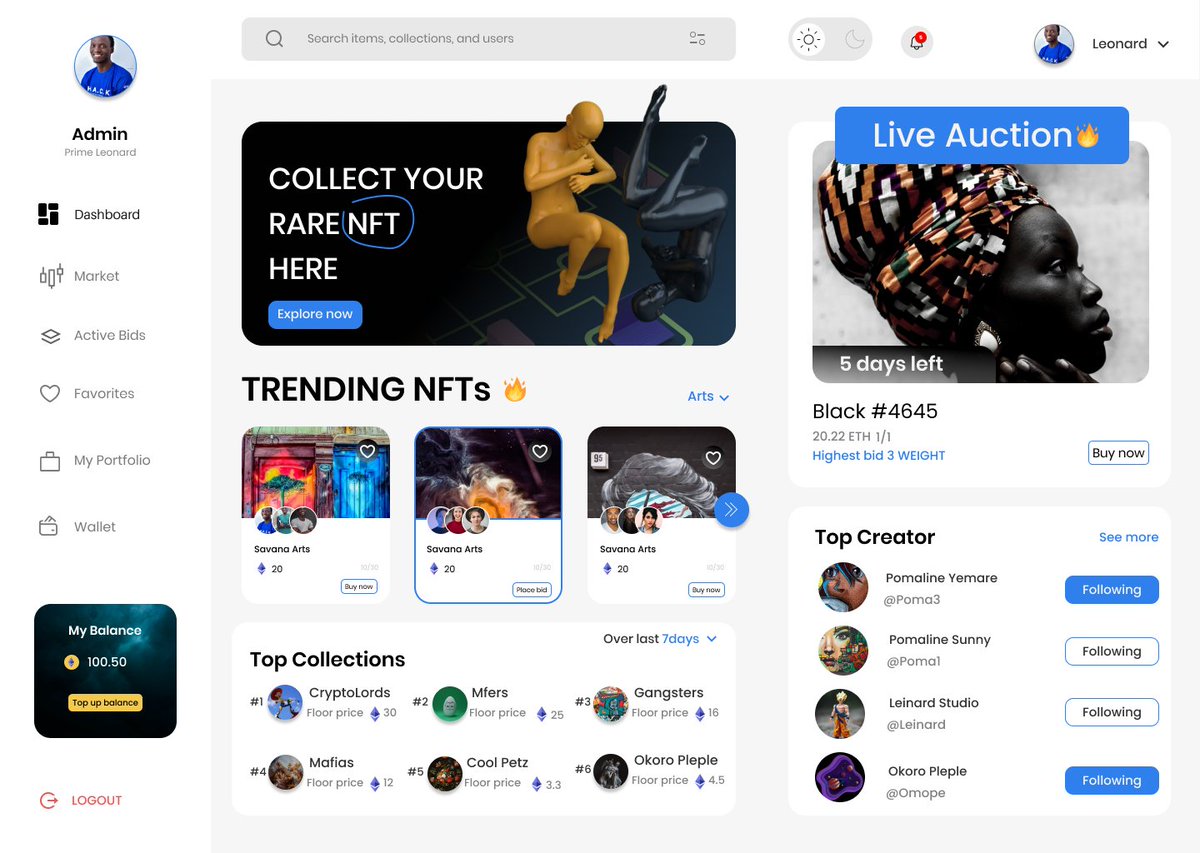 PrimeLeonard1's tweet photo. An NFTs dashboard,
onto the next one UI design day 13
#ui #design #nftartists #nft #buy #etheriumblockchain #cryptocurrency #DailyUI https://t.co/IDT1bh95tu