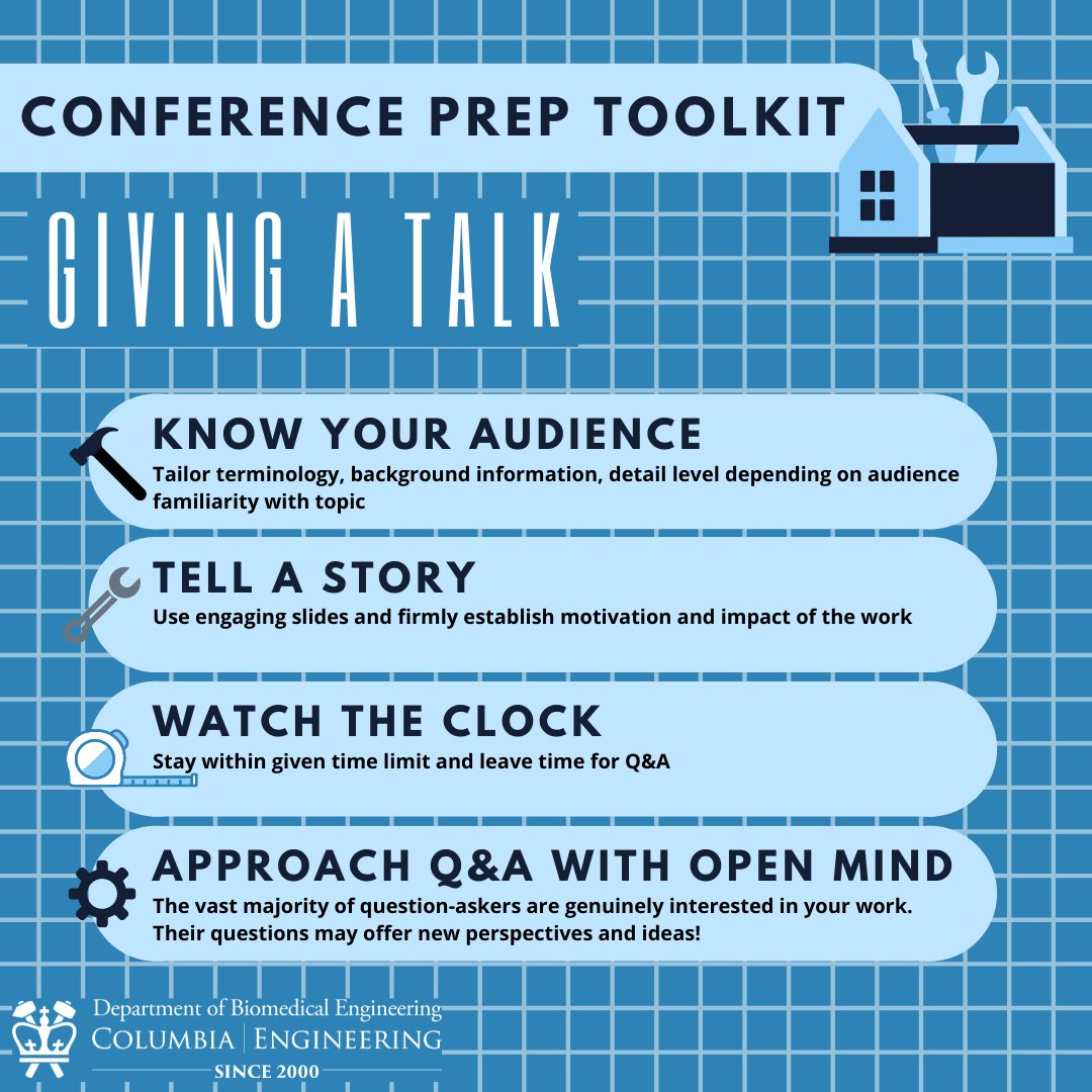ColumbiaBME's tweet photo. Our own @ColumbiaBME PhD student Abigail Ayers @abigail_ayers_ in Prof. Sam Sia's lab @SiaBME attended the #NEBEC2022 conference and created some awesome conference prep toolkits 💡🔧 for our audience. Check them out! https://t.co/USz5eYQnhT