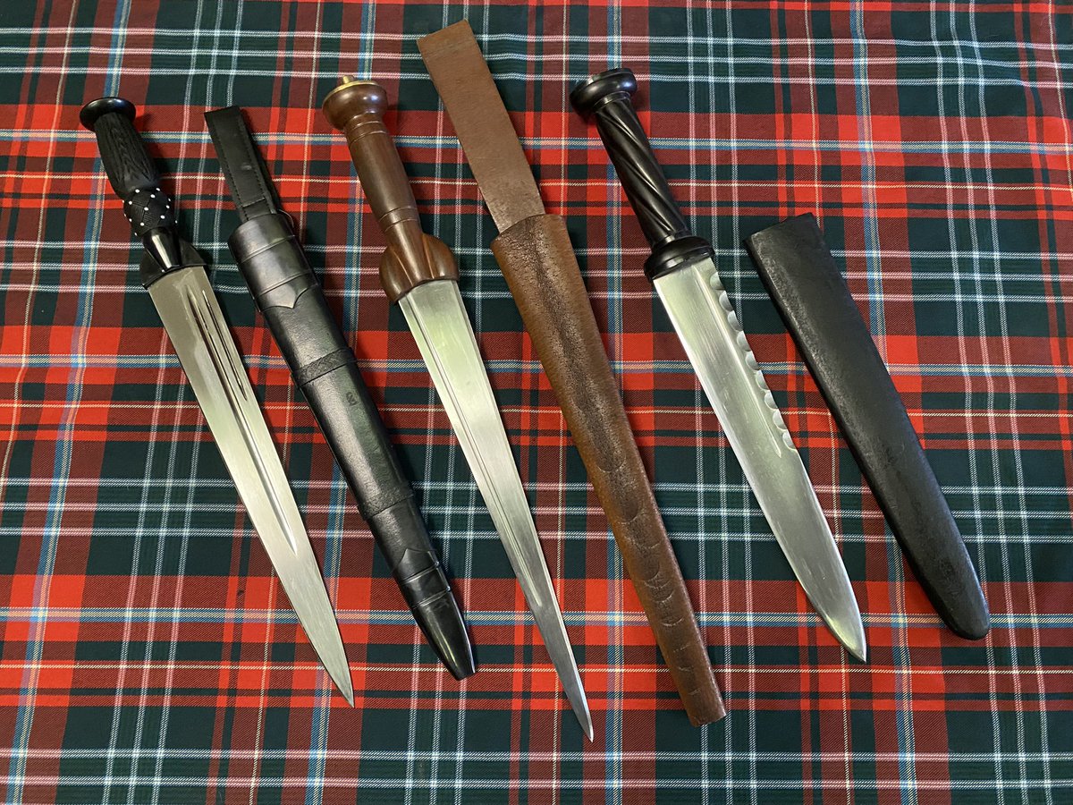 WeSellSwords's tweet photo. Three different styles of Scottish Dirk showing early more simplified designs as well as the highly decorated regimental style
Which is your favourite? #highlander #highlanders #dirk #dirks #Scotland #Scottish #knife #knives #dagger #daggers https://t.co/8lKWm2pDkU