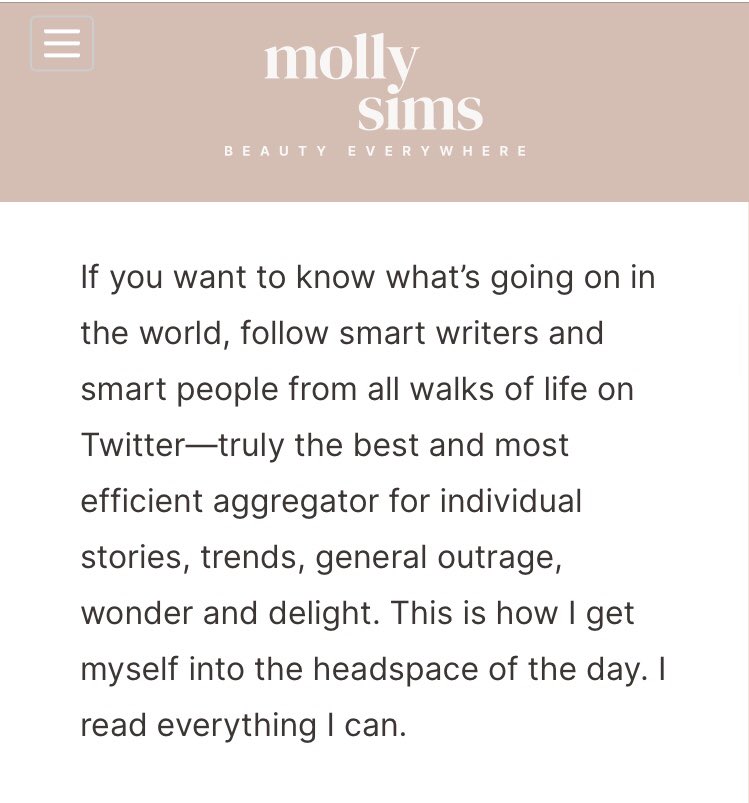 SBRogue's tweet photo. https://t.co/HEaoI71IE7 in praise of Twitter! Thanks @MollyBSims for the fun piece &amp; juicy details on the first 30 mins of my day :) @violetgrey https://t.co/grnnSprwYX
