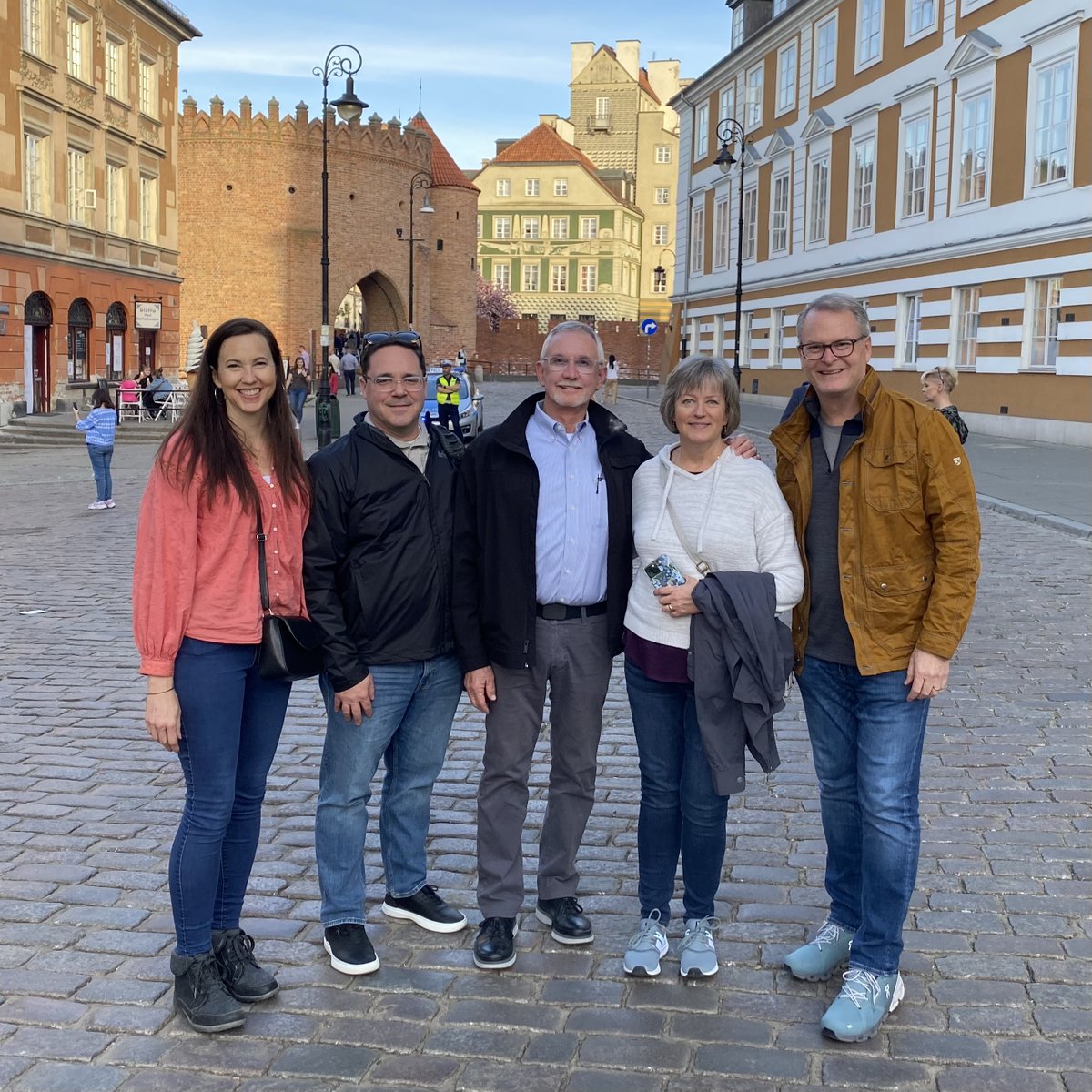 RevAdamHamilton's tweet photo. It's bedtime in Warsaw.  Join me for Vespers on Facebook Live at 7:29 p.m. CT.  Today was spent meeting with Polish church leaders and others to see what more US churches can do to support their work caring for Ukrainian refugees. Pic is Res team heading to dinner in Warsaw. https://t.co/hHeDoBoE6v