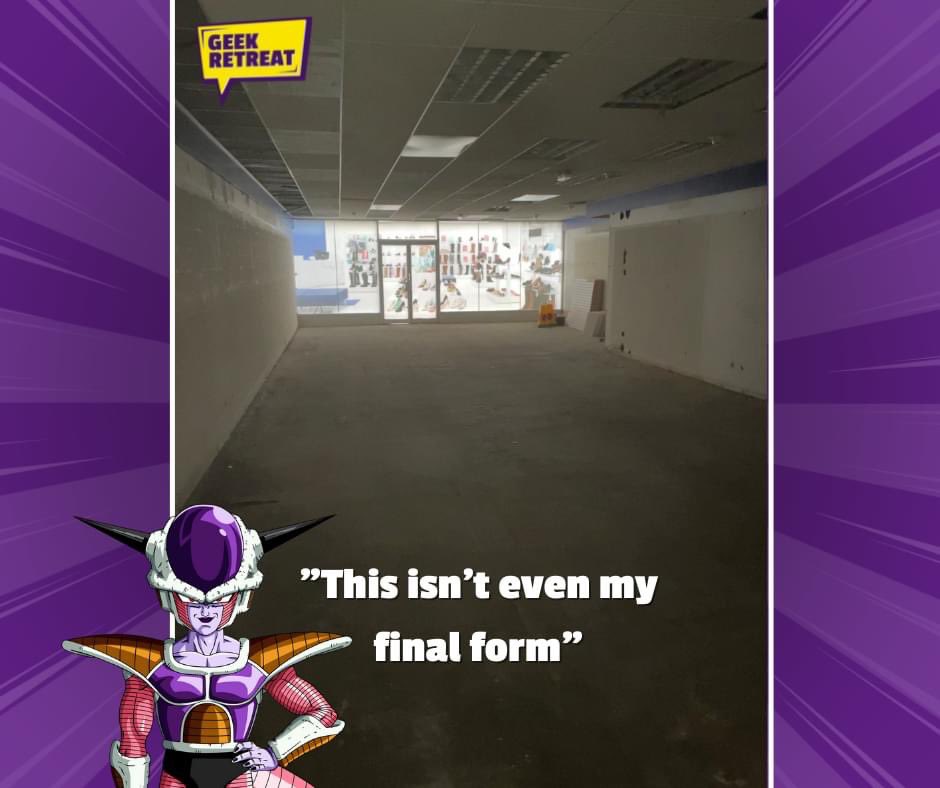 GeekBarnsley's tweet photo. A bit of progress here at Geek Retreat Barnsley 😎 All old slat walls removed and carpets ripped up 💪 Next step is the stud walls to form toilet and store to the rear of the shop 💜💜

#geekretreatbarnsley #geekretreat #barnsley #dragonball
#frieza #hobbystore #localbusiness # https://t.co/wg2WyuLgt5