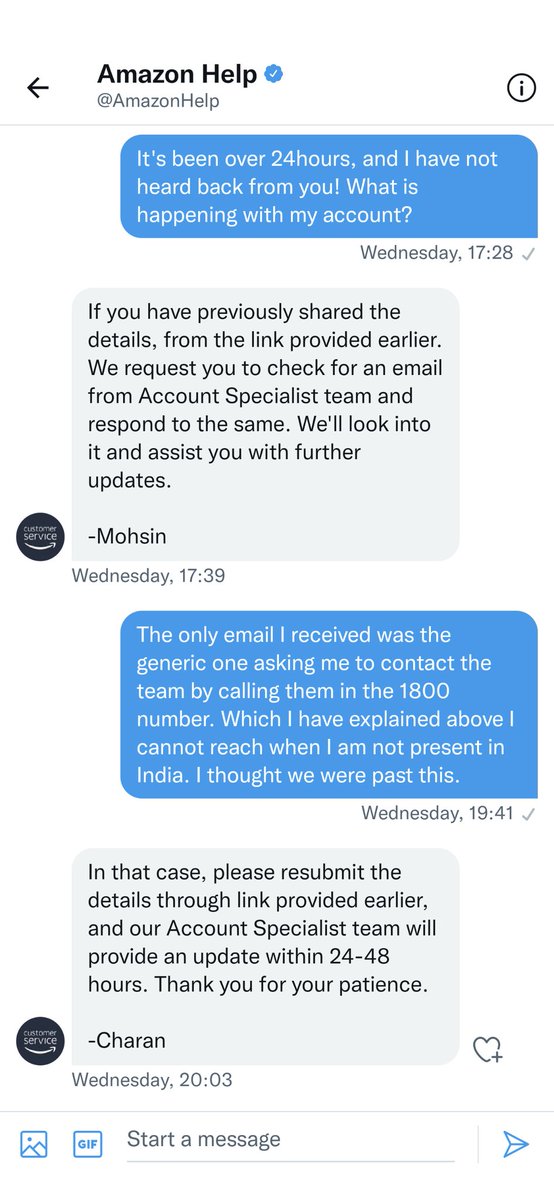 evamary333's tweet photo. @AmazonHelp @amazon @amazonIN You need to fix your timeline for replying to customers. One week with nothing but, "update if you don't hear from us", shows the carelessness with your customer service. I am very disappointed with @amazon https://t.co/ZJsrmai2G4