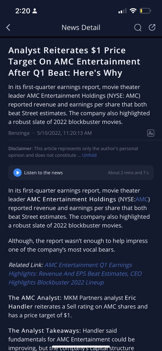 Relentless_8's tweet photo. $AMC worth $1? ๐ค๐คฃ Okay Eric I get you think itโs overvalued, but a dollar?! Someoneโs about to join #NotAPenny Rich pretty soon. #NotADollar https://t.co/UgTiwhkuS8