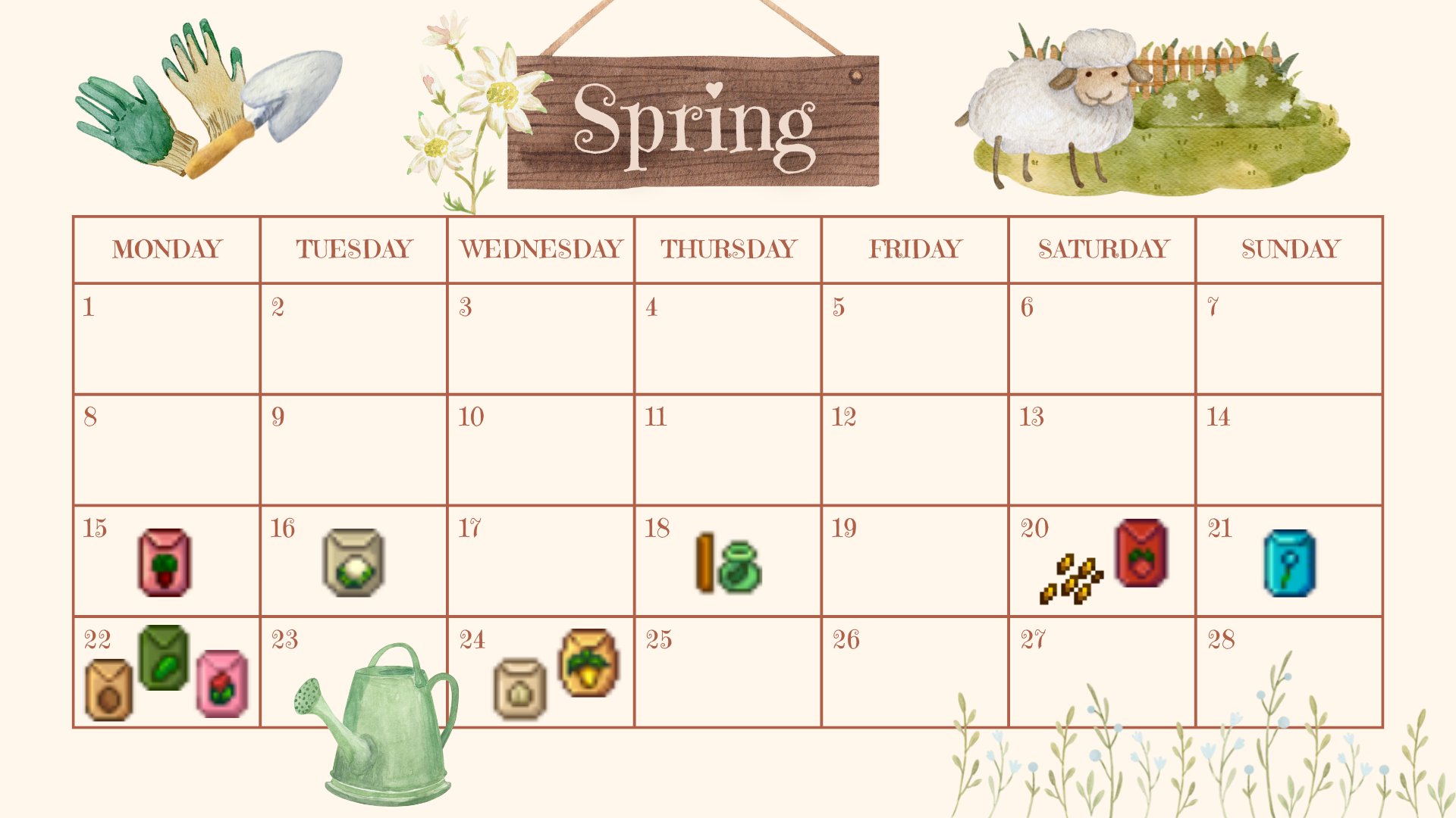 zoe (she/her) on X: "here is a set of "last day to plant" calendars for  stardew valley! i recently planted a whole patch of starfruit seeds just  for fall to come one