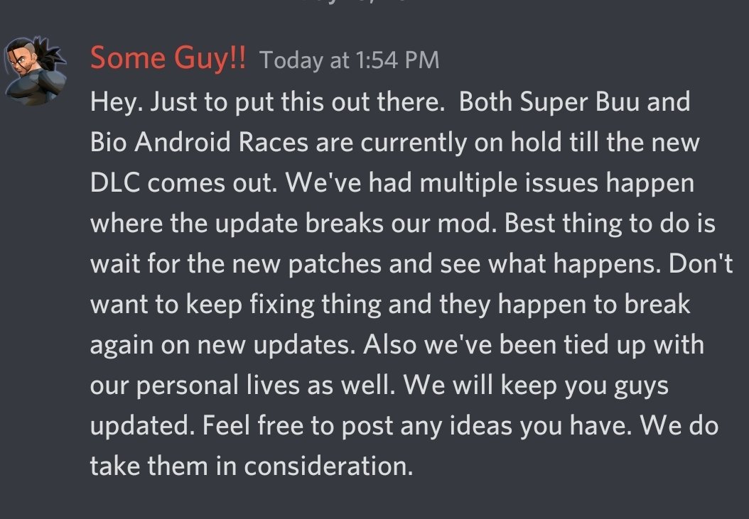 calikingz01's tweet photo. #SuperBuuRaceUpdate 
#BioAndroidUpdate 
For those who are wondering why this mod is taking FOREVER to be release. Also PLEASE DONT DM ME OR @LeonExodio  about the mod. We'll keep yall updated. We appreciate everyone for the support! https://t.co/wJWL2WZTOa