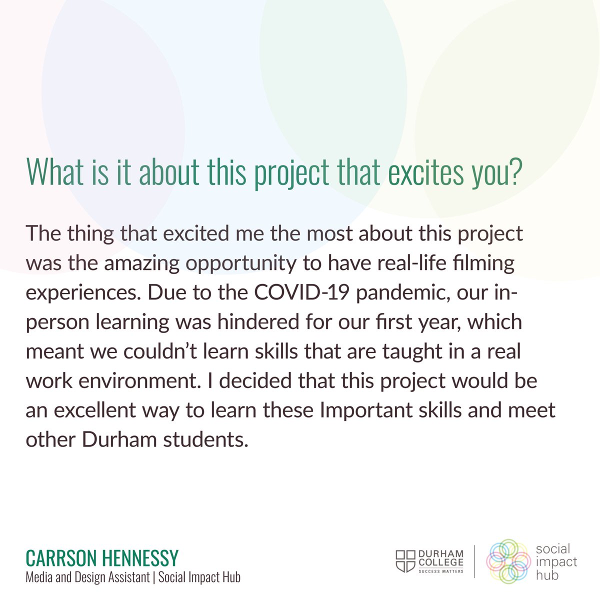 dc_socialimpact's tweet photo. Meet Carrson Hennessy, a #StudentofAppliedResearch working on the “Social innovation in applied research: Mobilizing knowledge and co-designing a path forward” project led by Nicole Doyle, Teresa Goff, Jennifer Bedford, and Lorraine Closs with funding from @sshrc_crsh (1/2) https://t.co/AttaKCLlzo