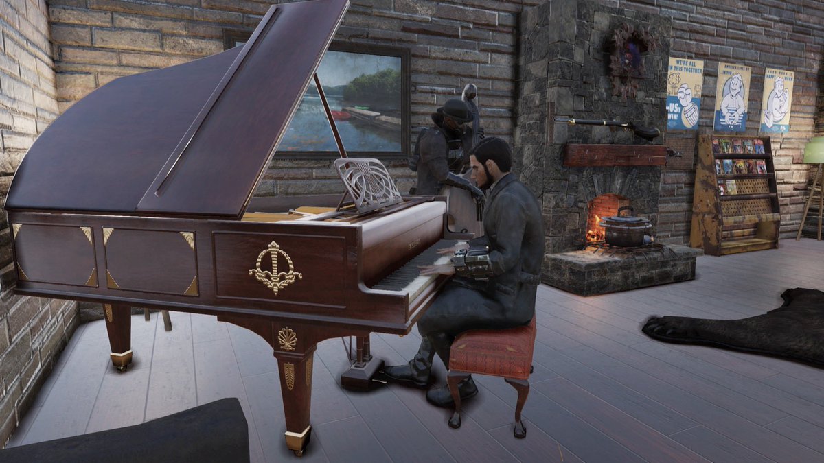 US_President_16's tweet photo. “There truly is nothing better than a proper tune.” 🎶🇺🇸✨
#Fallout #Fallout76 #Bethesda #photomode #piano #doublebass #players #Lincoln #USA https://t.co/DWhWHBtB0S