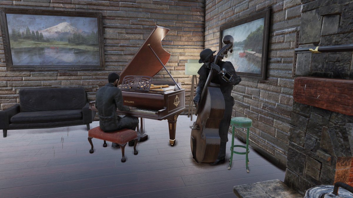 US_President_16's tweet photo. “There truly is nothing better than a proper tune.” 🎶🇺🇸✨
#Fallout #Fallout76 #Bethesda #photomode #piano #doublebass #players #Lincoln #USA https://t.co/DWhWHBtB0S