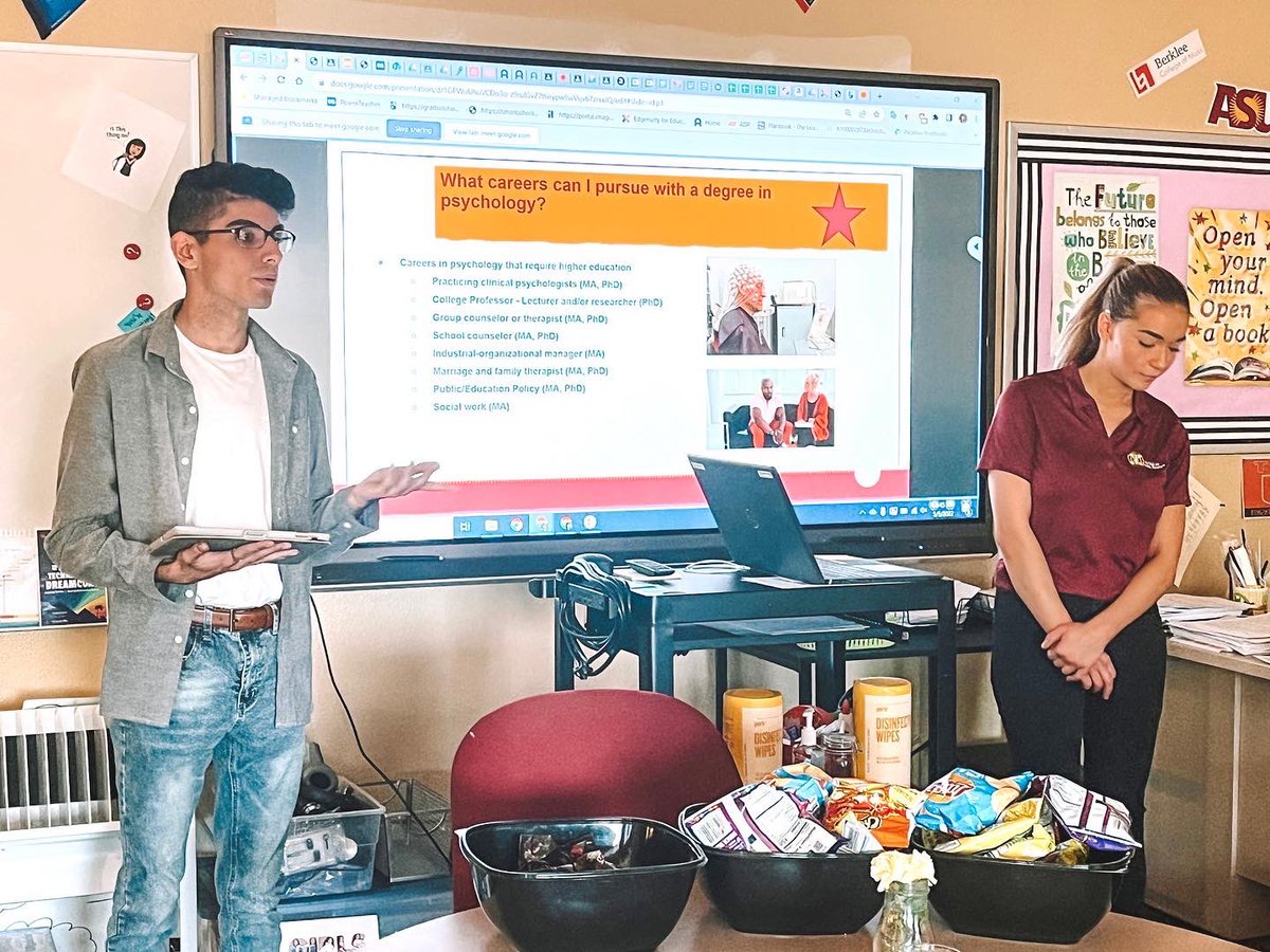asupsichi's tweet photo. Last week, Psi Chi and the DEIBC collaborated to give a presentation to high school students on college readiness at the Girls Leadership Academy of Arizona. This presentation discussed scholarship opportunities, leadership positions, and ways to get involved within psychology! https://t.co/iRz69gYoLM