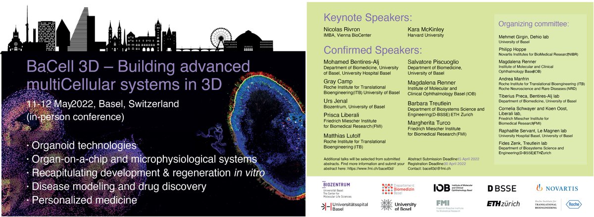 GrayCampLab's tweet photo. Starting tomorrow in the #Organoid hotspot: BaCell! Check out the local lineup: @priscaliberali @TreutleinLab @TheLutolfLab @Organoidlab_IOB @s_piscuoglio @MomoBentires @urs_jenal TurcoLab + more! https://t.co/F3M5kK1WFV. Pay attention to the stars on the organizing committee... https://t.co/iW8zU801Dp