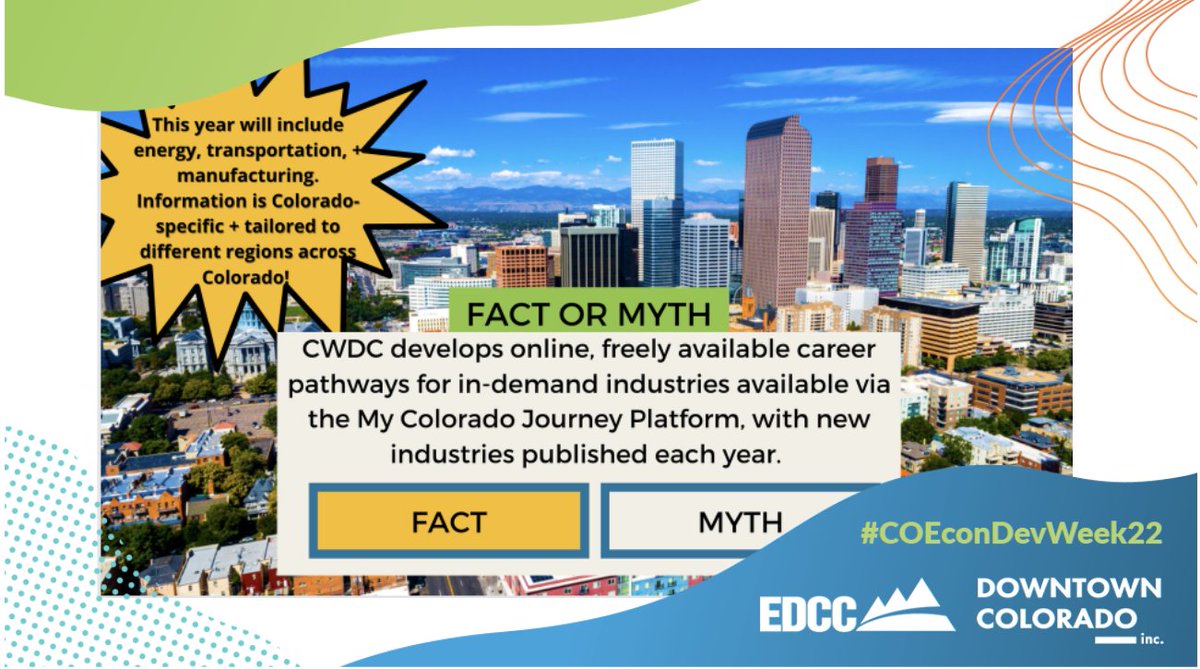 Monday we kicked off the week by highlighting of our partners with a fun game to break down some of the myths around economic development in our state. Join us tomorrow in Cultivating a Vibrant Economy! #EDW2022 @EDCofCO, @iedctweets, #COEconDevWeek22 #EDCCEvents