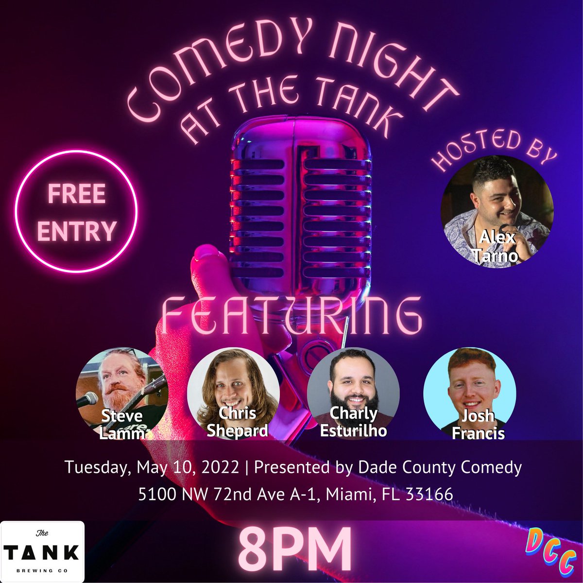 DadeComedy's tweet photo. #Comedynight at @TheTankBrewing !
Free show!
The line-up:
@Murphchuck
@partystranger
Hosted by @tarnotime
#OPENMIC after showcase!
#miamithetank #miamicomedy #thetank #tankbrewing #dadecountycomedy #openmic
@DadeComedy https://t.co/Cu5eXmQITX