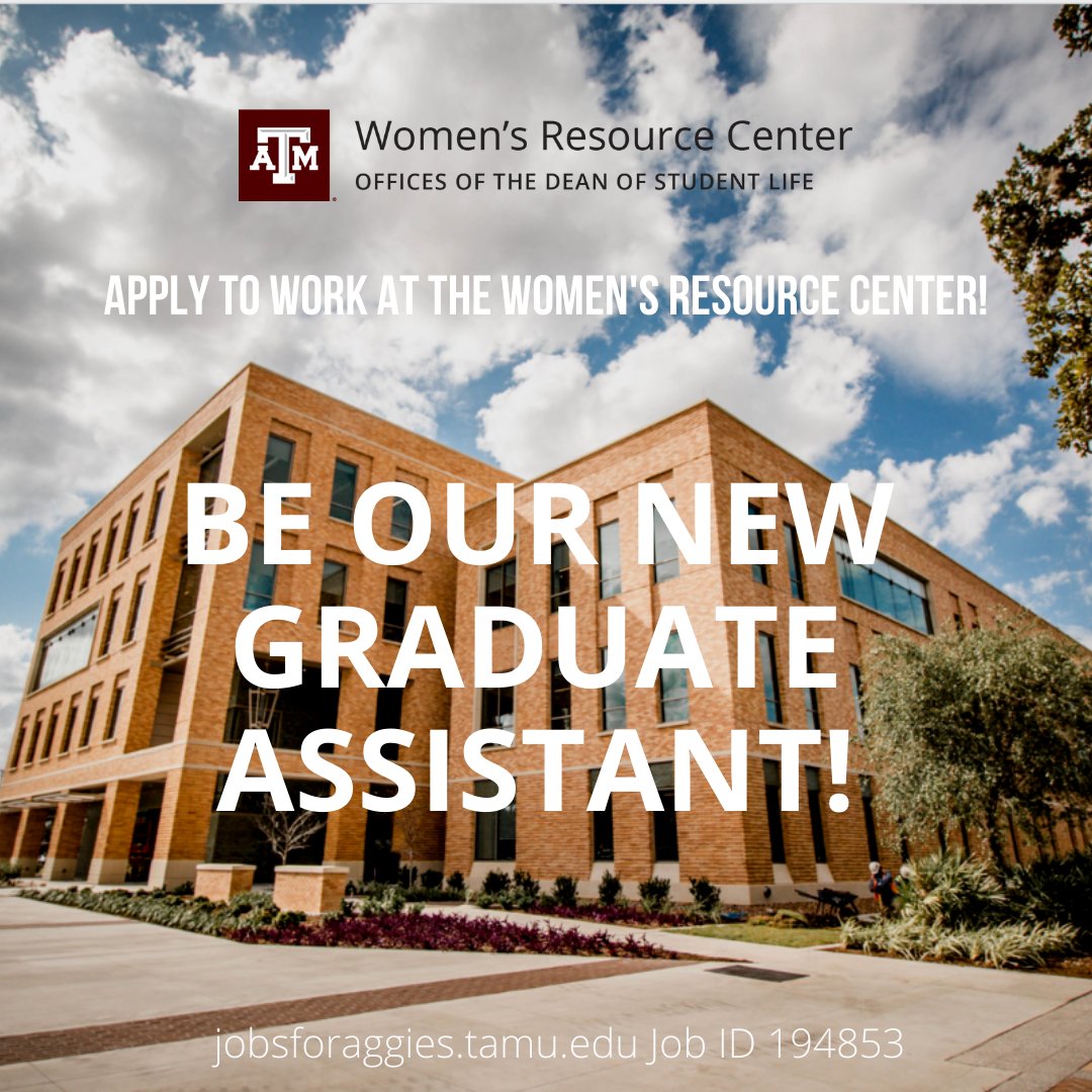TAMUWRC's tweet photo. The Women's Resource Center is looking for a graduate assistant! Search Job ID 194853 on https://t.co/UTFfLSDw9d for more information!

#WRC #TAMU https://t.co/5n4TRDd1o9