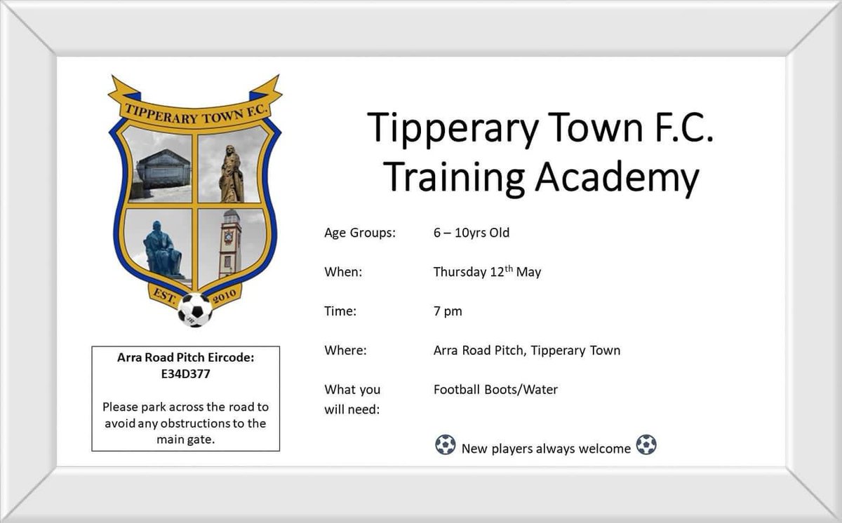 TTownfc's tweet photo. We are Back!!!! This Thursday is the return of the Academy which will switch to Mondays in June.
All new girls and boys welcome to join in.
Any questions feel free to contact the page or any committee members 🔵🟡⚽ https://t.co/zqYgiUvJI4