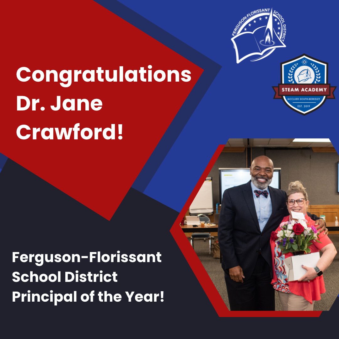 Dr. Jane Crawford, principal of <a href="/STEAMAcademyMSB/">STEAM Academy at McCluer South-Berkeley High</a>, has been chosen as the 2022 Principal of the Year for FFSD! Dr. Crawford has served with a passion for equity, a passion for education, and a passion for making sure all students are educated well. Congratulations!👏