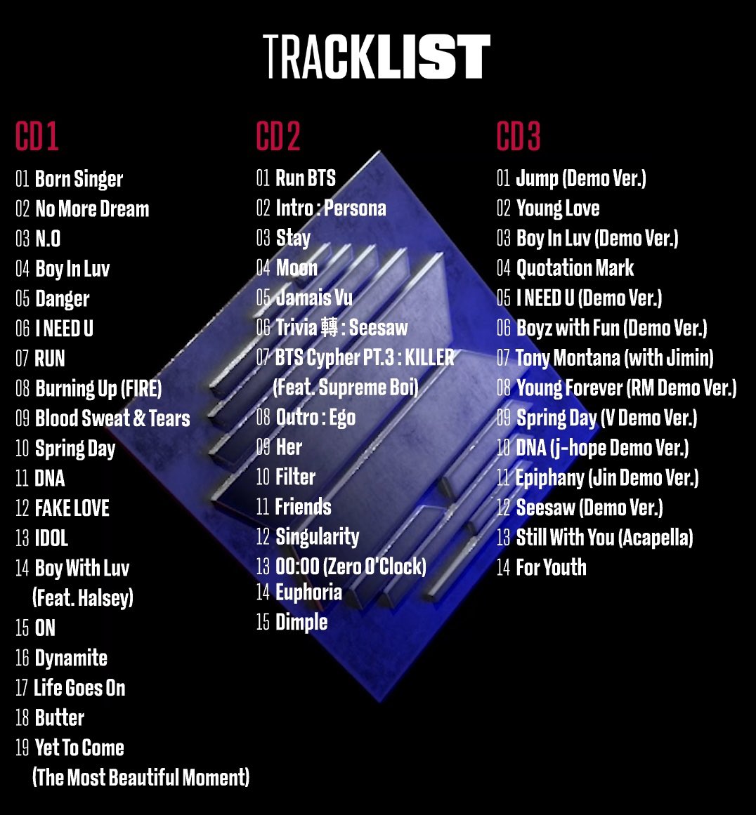 BrazilianArmys's tweet photo. [📰] Comunicado de imprensa da BigHit sobre a Tracklist em 'Proof'.

"O CD 3 inclui 2 faixas inéditas 'Young Love' e 'Quotation Mark', também terá demos e uma nova música para os fãs 'For Youth', que [+]

@BTS_twt #BTS_Proof #방탄소년단 #BTSARMY https://t.co/0SLcfkJNLq