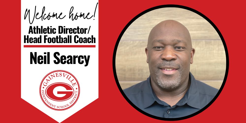 GHS_Leopards's tweet photo. GISD is proud to announce the hiring of GHS alumni Neil Searcy as the Athletic Director and Head Football coach for the Leopards.  Searcy is a 1990 graduate of Gainesville High School. Searcy has been the HFC and Campus Athletic Coordinator at Killeen HS for the past 6 years. https://t.co/Alx6Fkfm6h