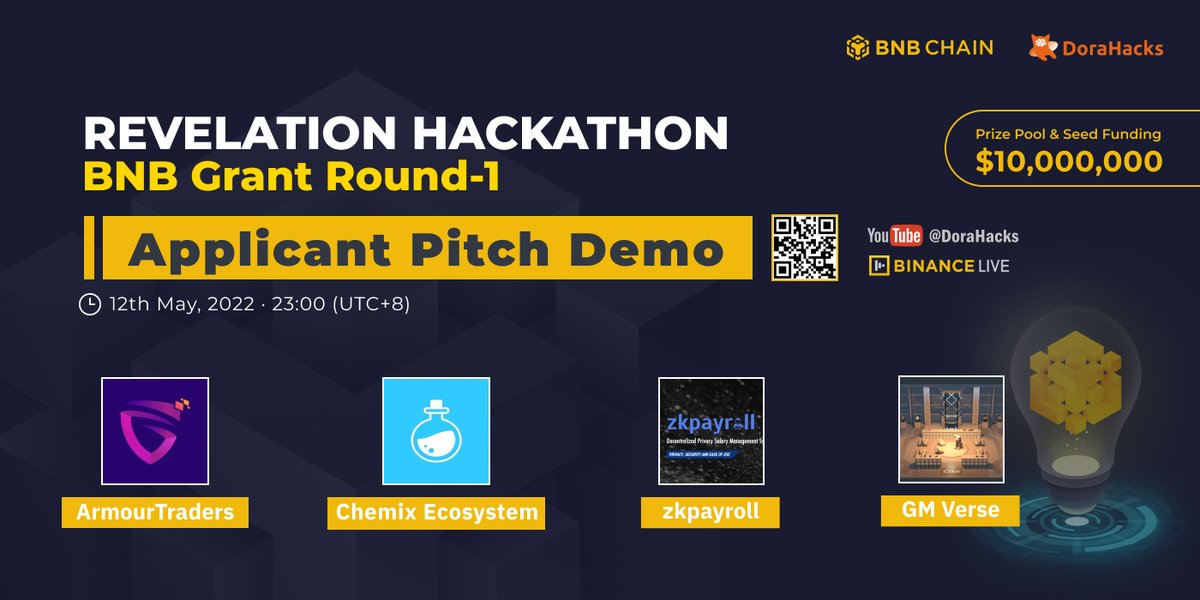 DoraHacks's tweet photo. 1/2 💁🏻‍♀️LIVE on Thursday at 11AM EDT, @BNBCHAIN Revelation Hackathon Applicant Demo EP09 is planned as the final episode!

However, more finalists' demos are visible via their BUIDL page, ensure to explore! 

YouTube: https://t.co/BCCPup8idy
Binance Live: https://t.co/T5UgAk6Loi https://t.co/23e5rMLwi2