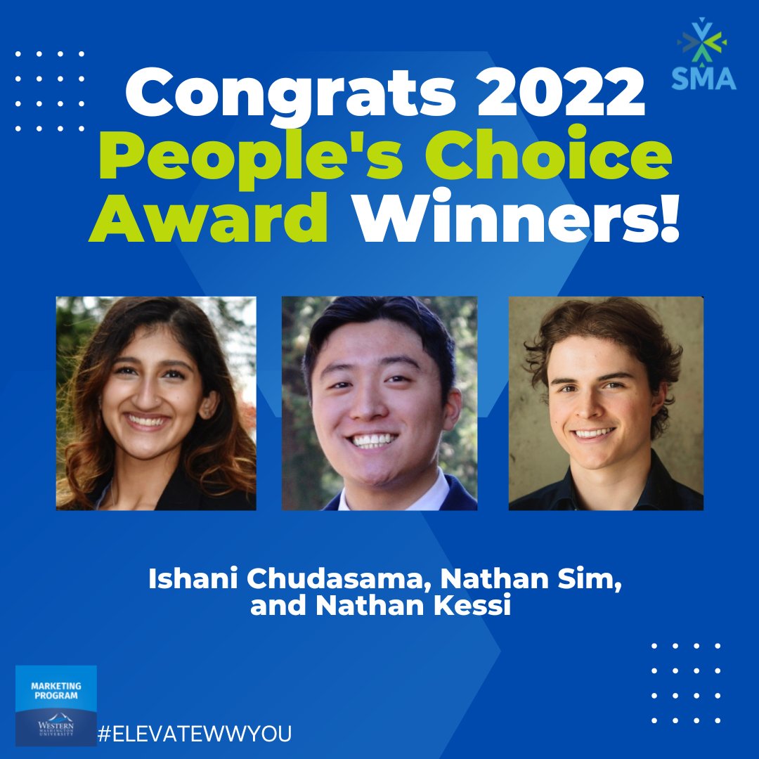wwumarketing's tweet photo. The people have spoken!

CONGRATS to our '22 People’s Choice Award Winners: Ishani Chudasama,Nathan Kessi, and Nathan Sims! 🏆

The viewers and judges were so impressed by all of the teams this year!💙

#wwu #elevatewwyou #westernwashingtonuniversity https://t.co/37UUKxIfBg