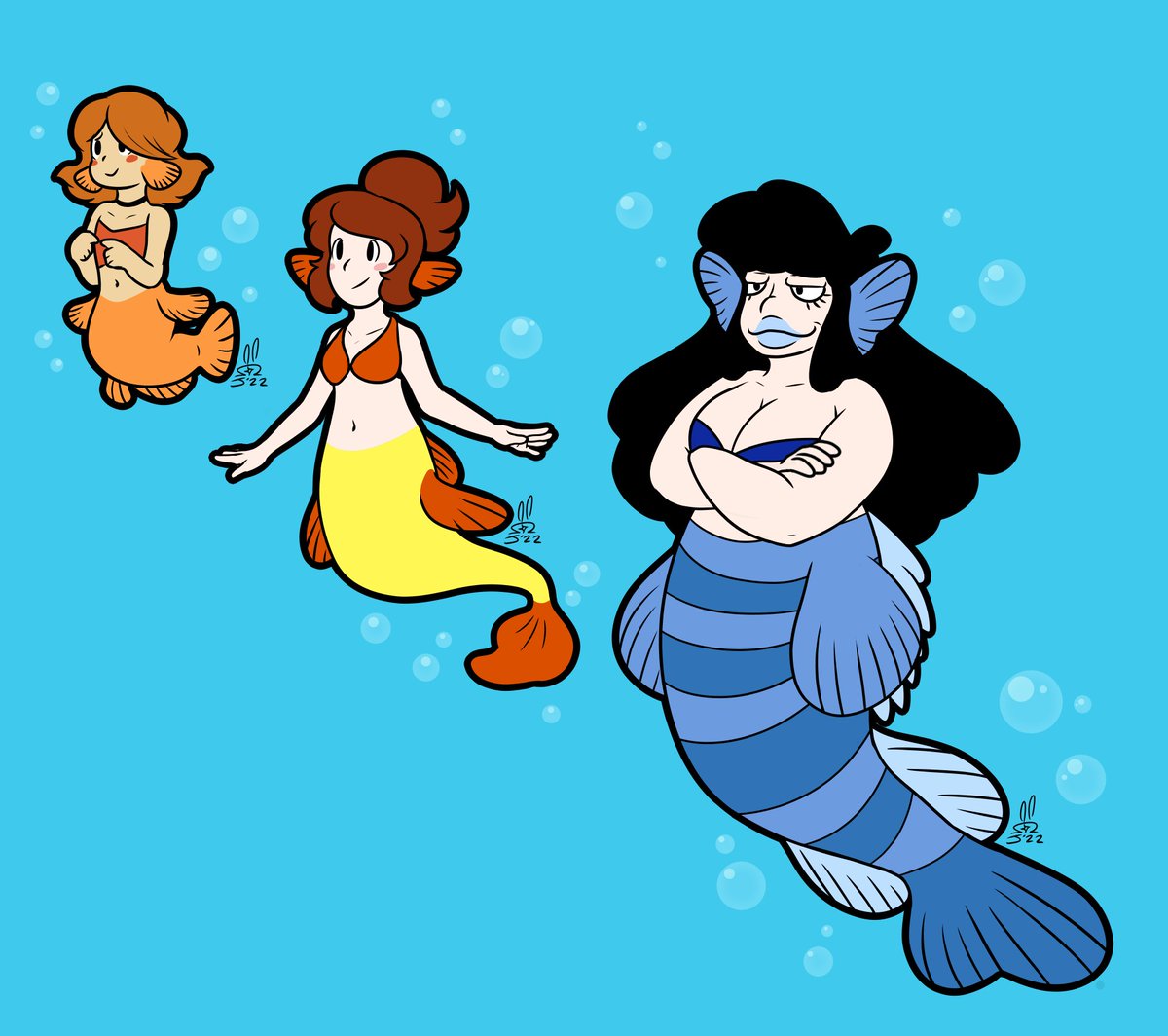 i drew the fish from the Catch of the Day rhythm game into mermaids for #mermay2022 :3c
#rhythmheaven #mermay