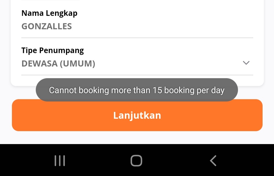 Gonz2z's tweet photo. Min ini kenapa ya btw? Saya cuma booking 1 tiket untuk 1 orang, &amp; coba di tanggal yang berbeda juga masih sama error nya @KAI121 https://t.co/cgDW3hsSWZ