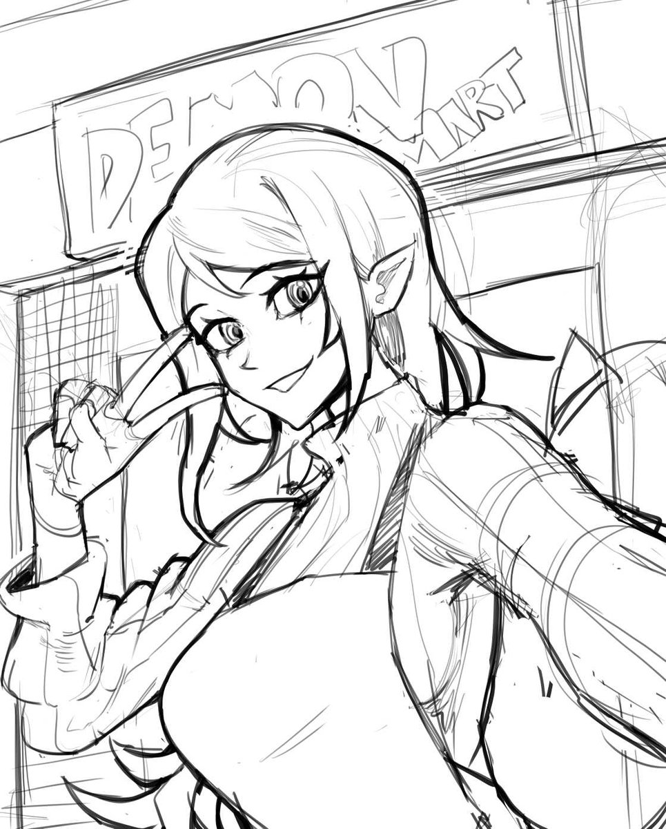 (OC) Demon shopkeeper WIP, haven't drawn Janis in awhile 