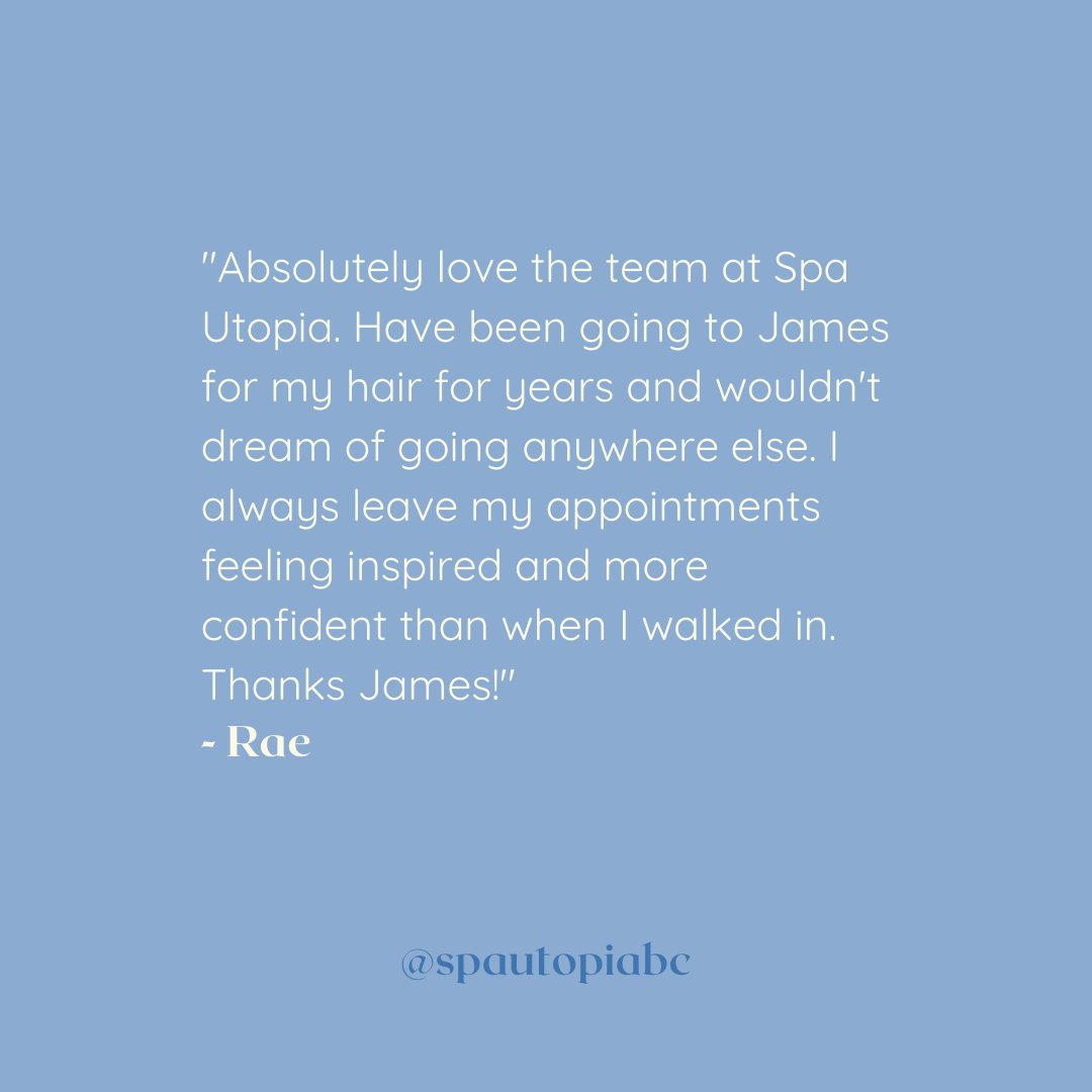 SpaUtopia's tweet photo. Thank you so much for sharing your review, Rae 💙

 All of us at the spa are thankful and we can't wait to see you again for your next appointment!

#spautopia #spautopabc #langleysalon #hairsalon #customerreview #customerlove #langleybc #vancouverbc https://t.co/nekdgTOmsP