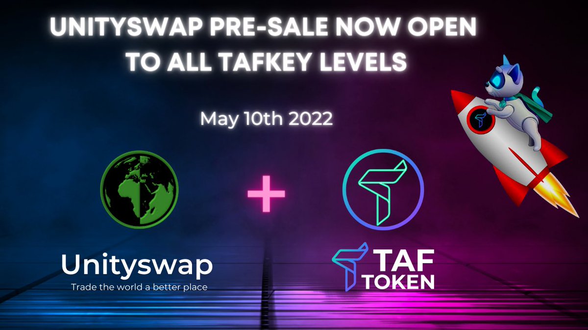 btaftoken's tweet photo. All TAFKey levels can now invest in the @UnityswapDEX Unityswap presale π If interested then go and complete this form and follow the instructionsππ»
https://t.co/hGwylv7MSd
#presale #investing #cryptoinvesting #CryptoInvestor #unityswap #taftoken #BSCGems #100xgem #charity https://t.co/ODoNsUvpqC