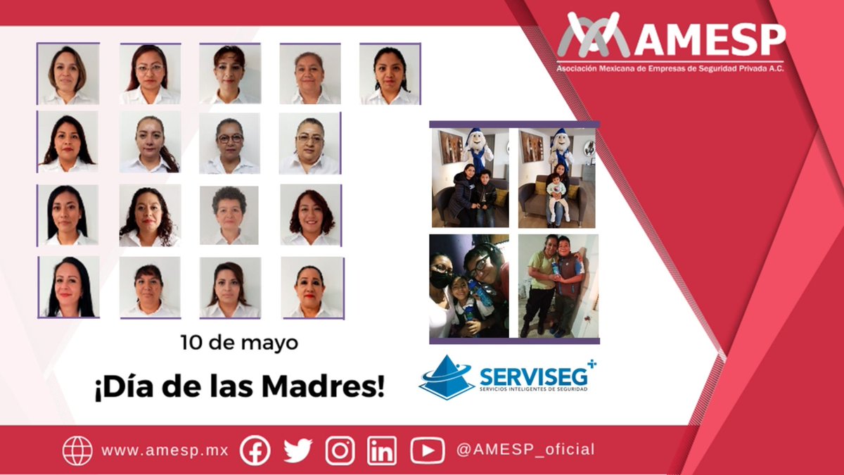 AMESP_oficial's tweet photo. #FelizDíaDeLasMadres
@Proguardias_inc #Serviseg @segurtips
#SoyAMESP #HablemosBienDeLaSeguridad #FuerzaAMESP #UnidosPorUnMéxico #FuerzaYMovimientoAMESP #TodosSomosAMESP https://t.co/tBp02L7Lx5