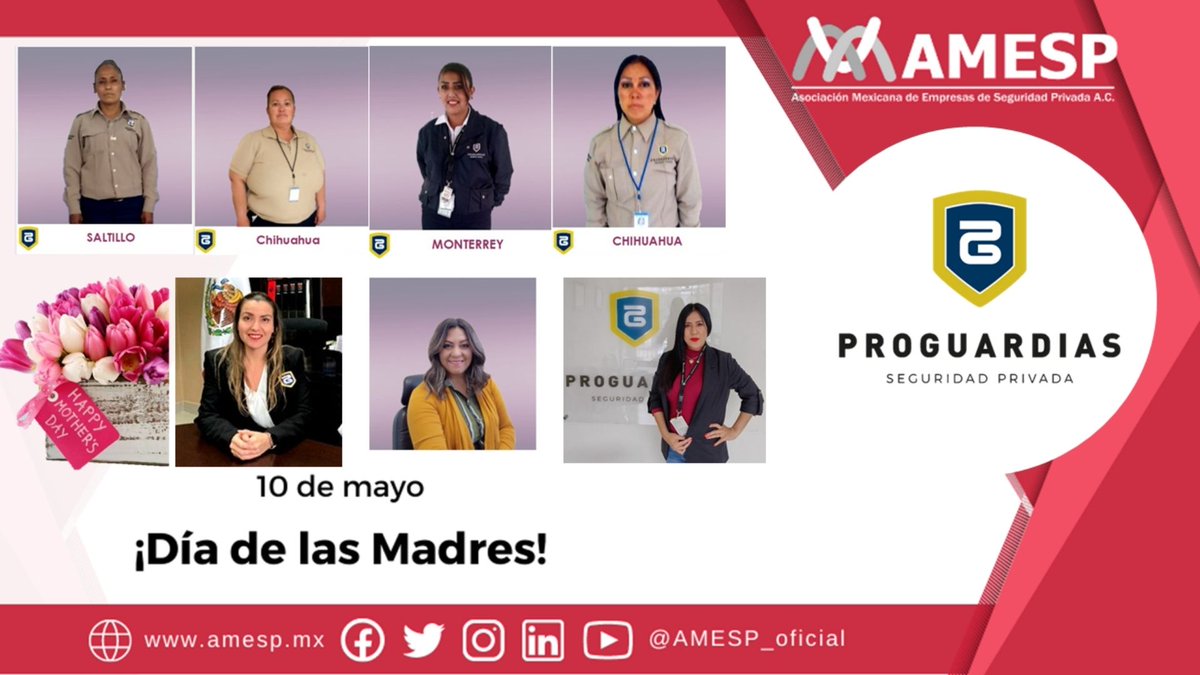 AMESP_oficial's tweet photo. #FelizDíaDeLasMadres
@Proguardias_inc #Serviseg @segurtips
#SoyAMESP #HablemosBienDeLaSeguridad #FuerzaAMESP #UnidosPorUnMéxico #FuerzaYMovimientoAMESP #TodosSomosAMESP https://t.co/tBp02L7Lx5