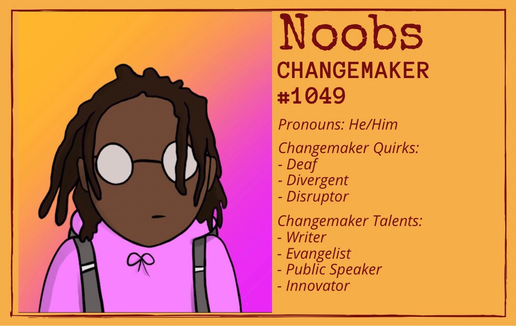 MrNoobs1049's tweet photo. Hey! I’m Noobs!

@TheUberhuman took me under his wing and is going to be taking me on his Changemaker Adventures with him!

So exciting! Oh yeah, I guess I should shout out my creators @takeupspace_nft too! Wouldn’t be here without you!

A little about me: https://t.co/Qb8P7BqvR8