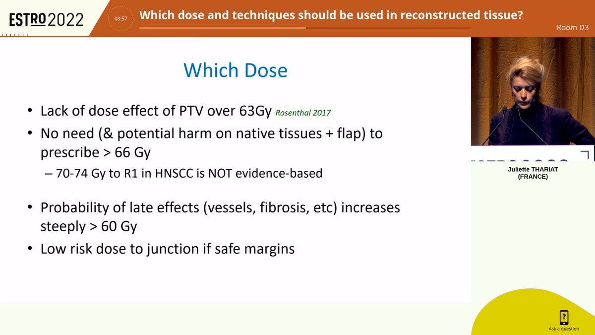 AiroHead_Neck's tweet photo. Back from #ESTRO2022. Interesting lecture from Dr. Thariat: in PORT, no need to sistematically cover the entire flap with >60 Gy. Cover the junction areas. Under investigation the spare of the inner portion https://t.co/w16DNc9bAe