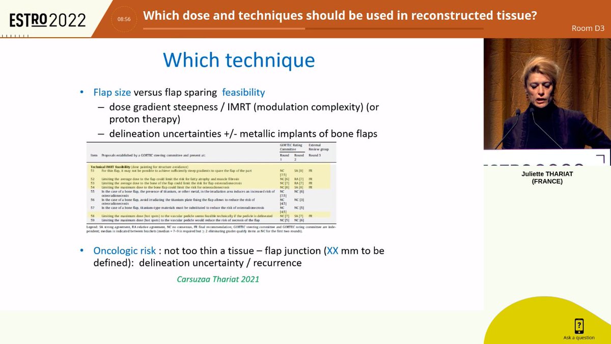 AiroHead_Neck's tweet photo. Back from #ESTRO2022. Interesting lecture from Dr. Thariat: in PORT, no need to sistematically cover the entire flap with >60 Gy. Cover the junction areas. Under investigation the spare of the inner portion https://t.co/w16DNc9bAe
