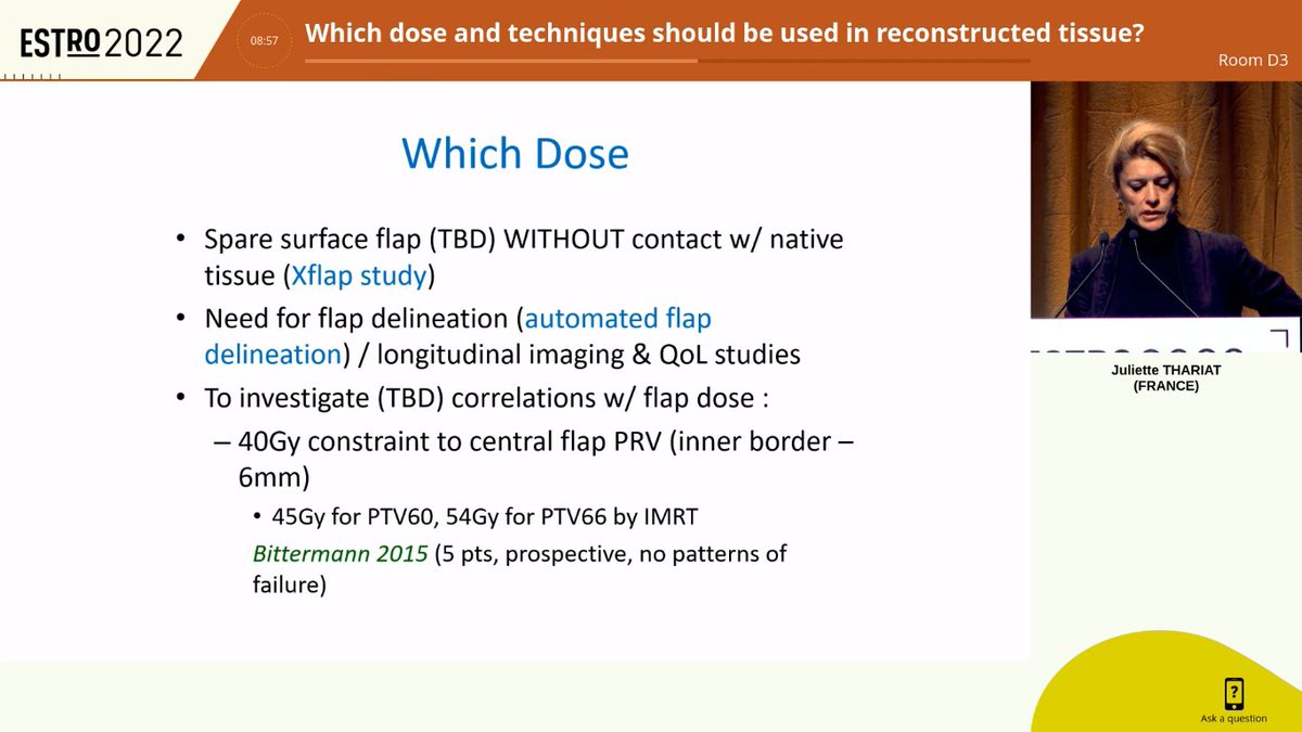 AiroHead_Neck's tweet photo. Back from #ESTRO2022. Interesting lecture from Dr. Thariat: in PORT, no need to sistematically cover the entire flap with >60 Gy. Cover the junction areas. Under investigation the spare of the inner portion https://t.co/w16DNc9bAe