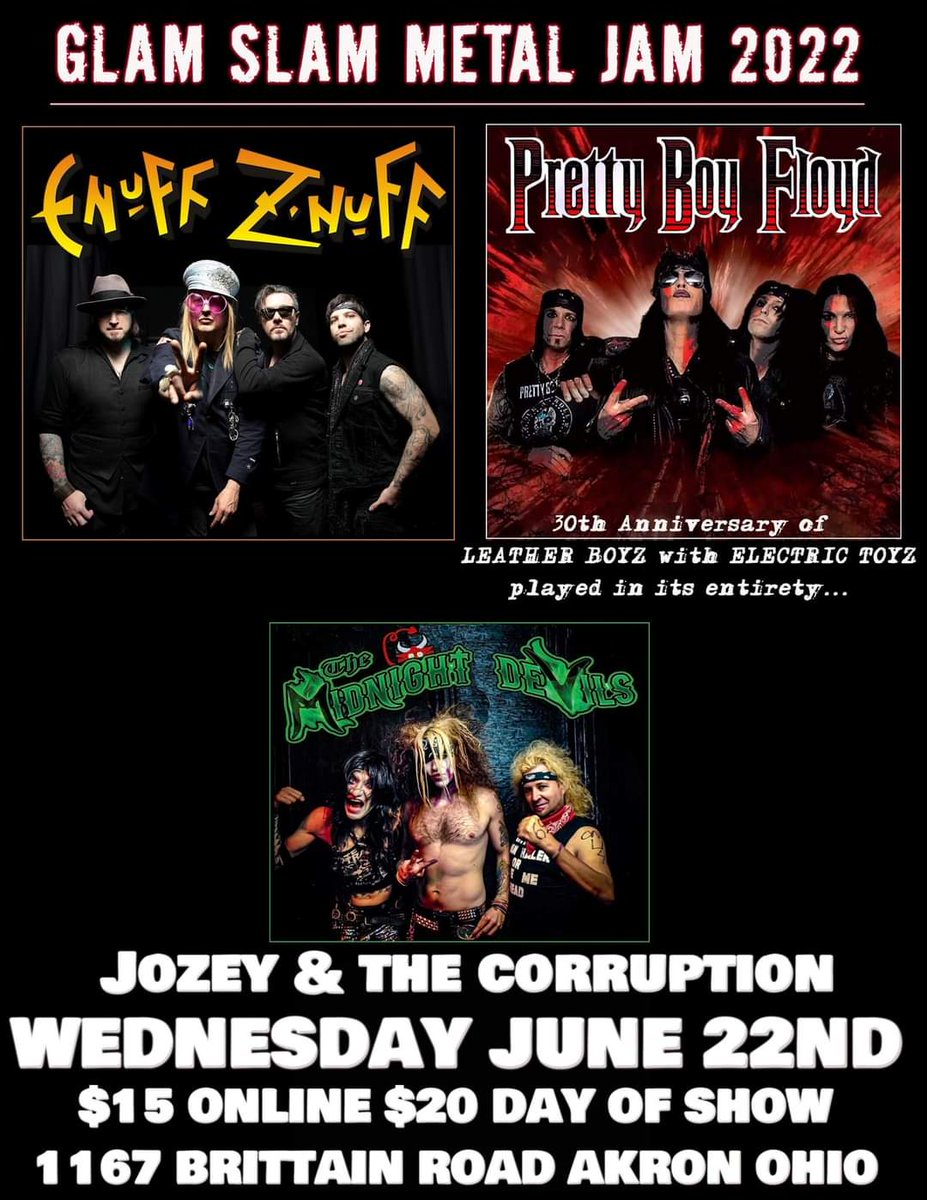 RockLovesMe2's tweet photo. AKRON, OH Will be rocking
hard on June 22nd! 
The Vortex will be a packed
house with @EnuffZnuff 
#PrettyBoyFloyd and #MidnightDevils 🤘🔥🤘
If in the area...must check 
it out! @ChipZnuff https://t.co/qZQ7Z9MoAg