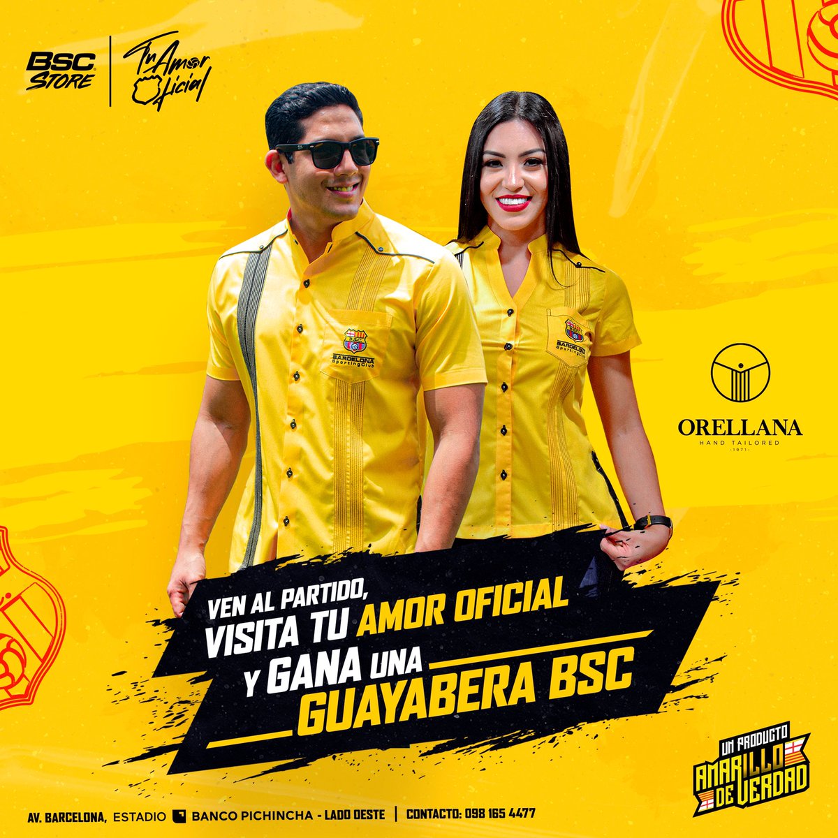 BSCSTOREoficial's tweet photo. ¡Visita tu amor oficial y gana una #GuayaberaBSC! 💛🏟
Para el #ClásicoDelAstillero te esperamos en nuestra tienda y por compras mínimas de $5 participas por:
🎽 3 Guayaberas de @Orellana_Ec, una por cada partido de local.
*️⃣ Válido durante todo el mes de Aniversario #97BSC. https://t.co/Pbo6JTvy2h