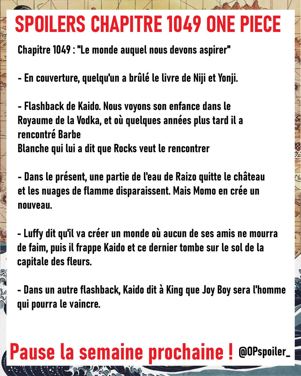OPspoiler_'s tweet photo. #ONEPIECE1049 

🚨 LES SPOILERS SONT DISPONIBLES https://t.co/DcblBF0i4j