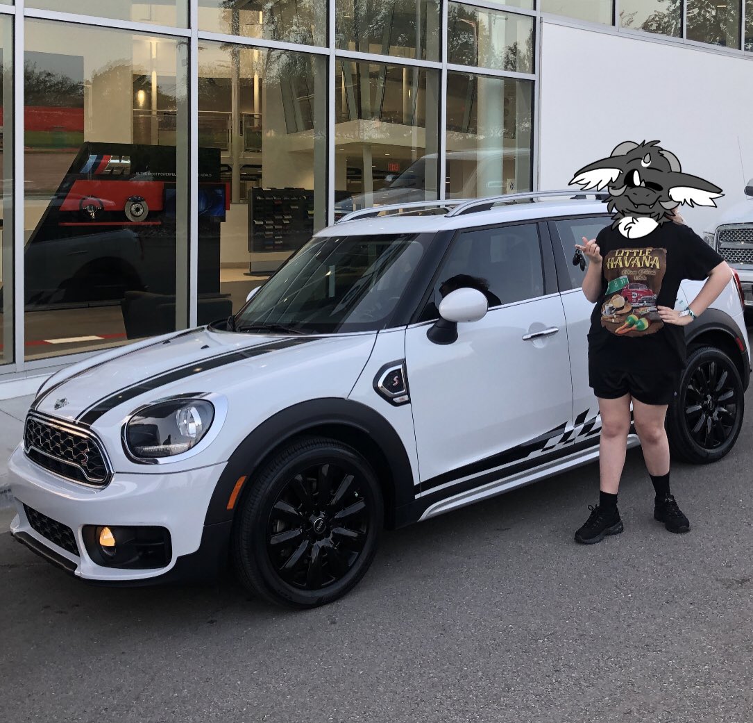 gloomyfangzz's tweet photo. Got my first ever car. Absolutely in love with mini coopers, I’m glad to have got my hands on a style AND brand that I love. A white and black mini with some checker pattern on it.

#mini #minicooper #minicoop #bmw #furry #fursona https://t.co/mLcRJgnqz7