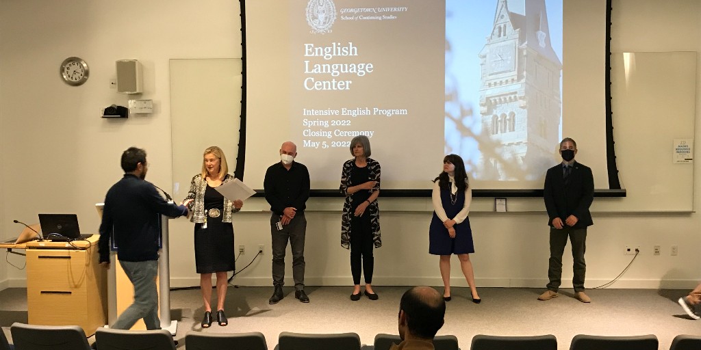GeorgetownELC's tweet photo. On Thursday, the ELC celebrated the end of spring classes with our Closing Ceremony! We recognized the hard work our students have done over the last few months then had a reception. Students enjoyed refreshments and said goodbye to their friends and teachers.

#GeorgetownELC https://t.co/f2klT0y3vC