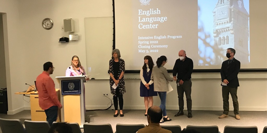 GeorgetownELC's tweet photo. On Thursday, the ELC celebrated the end of spring classes with our Closing Ceremony! We recognized the hard work our students have done over the last few months then had a reception. Students enjoyed refreshments and said goodbye to their friends and teachers.

#GeorgetownELC https://t.co/f2klT0y3vC