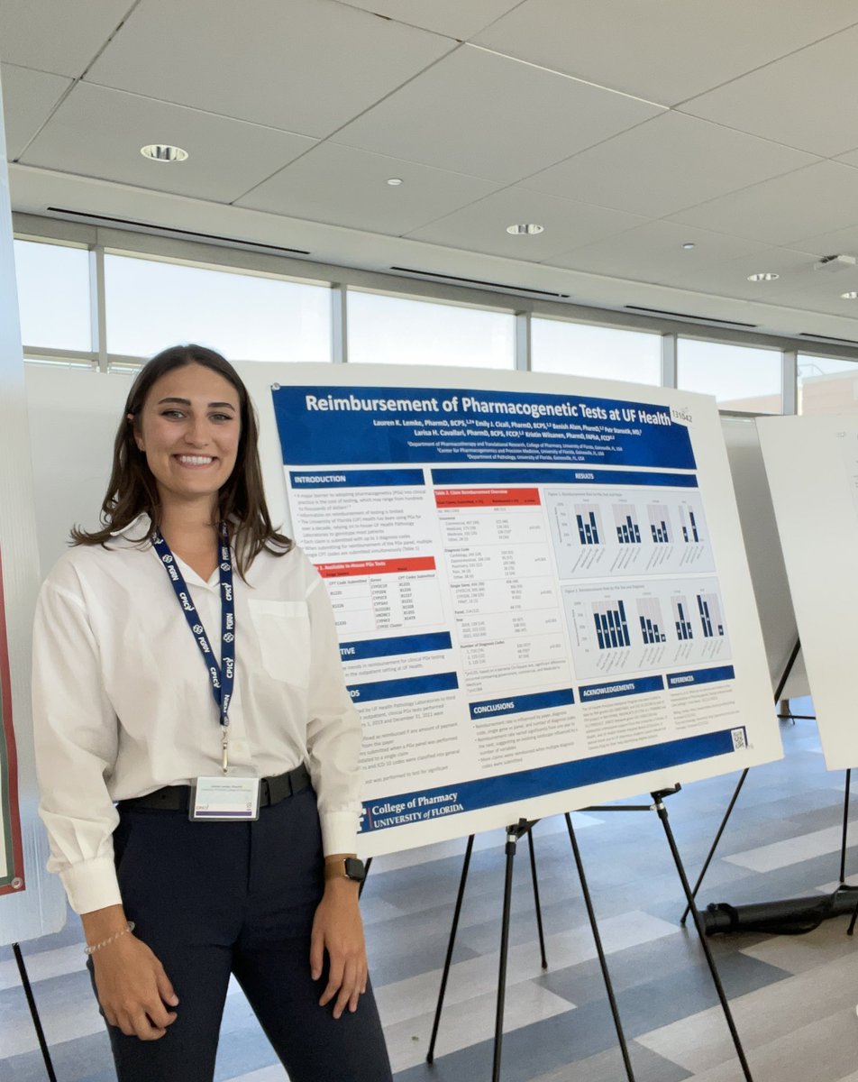 L0WRENN's tweet photo. At @UFHealth, pharmacogenetic tests have an overall reimbursement rate of 51%! Stop by my poster to see how this varies by payer, indication, year, and more! #CPIC_PGRN2022 https://t.co/kr28DaQQwG