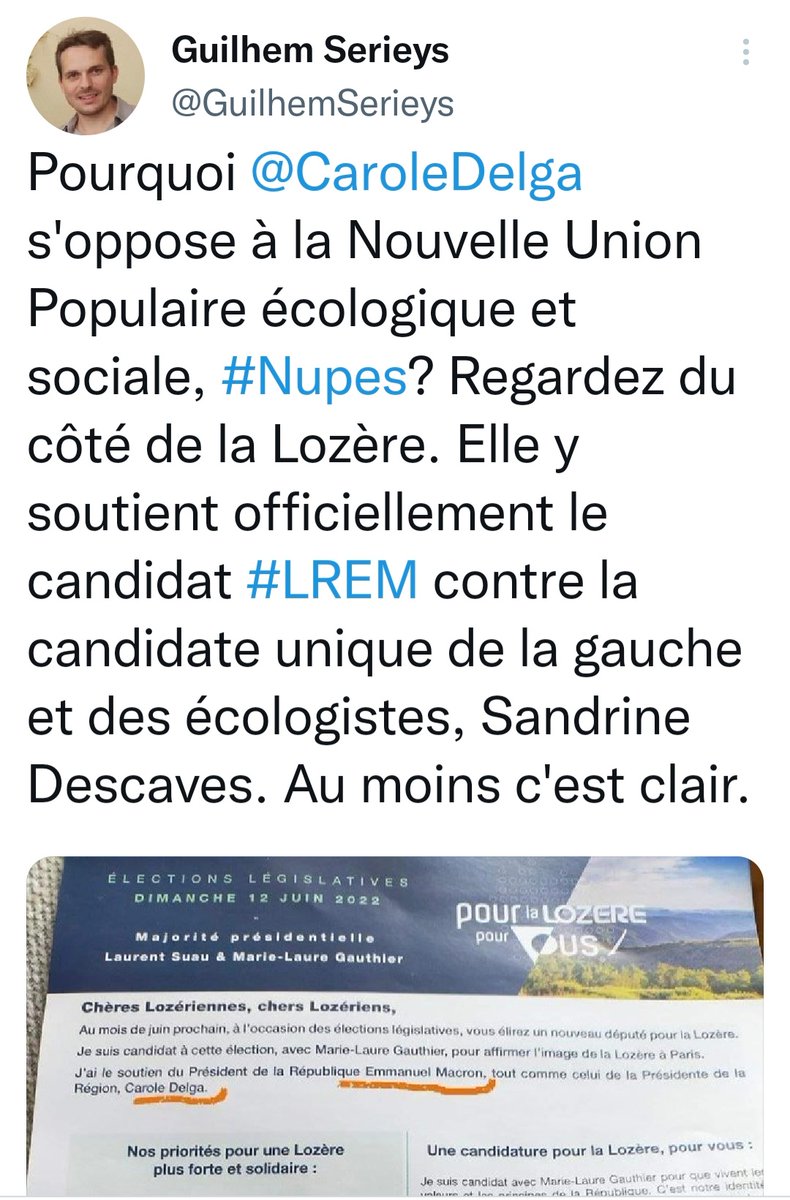 GersInsoumis's tweet photo. @CaroleDelga Oui mais ça c'était avant... avant le #PSDD... PS De Droite auquel vous appartenez qui a permis à un banquier d'affaires de mettre le pays à sac et qui au lieu de faire amende honorable crache sur la Nouvelle Union Populaire Écologique et Sociale : HONTE À VOUS Mme Delga !!! https://t.co/aH2uTNARK7