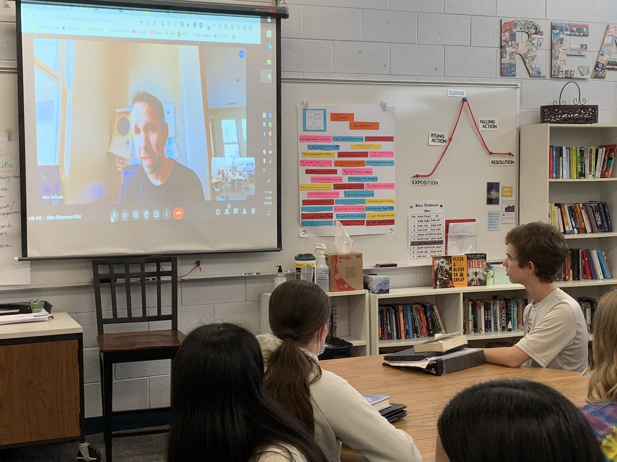 RussoReads's tweet photo. Many thanks to Mike @todasco for joining our class today to share your insightful creative writing process.  My students were inspired by your tips and went straight into brainstorm mode for their own creative writing pieces!✍️ https://t.co/Htg3PmniRd