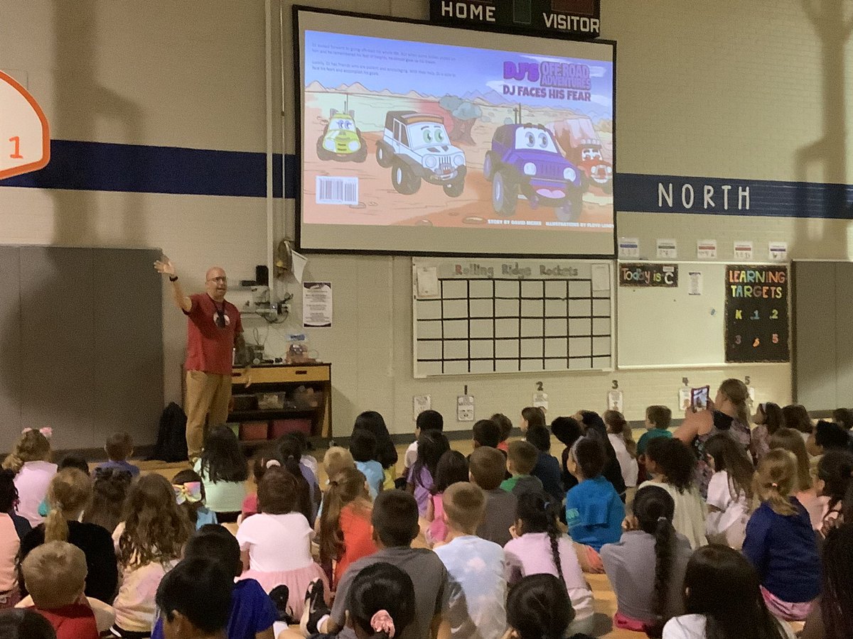 RocketsRR's tweet photo. We loved having local author David McBee come to visit. He even brought the real “DJ” in for kids to see. He shared how his own adventures were exciting &amp; he decided to turn them into real books for the world to share. Very exciting!❤️🚀💙⛰📚 #jeep #offroading #AuthorsOfTwitter https://t.co/LMf5I1A8nX