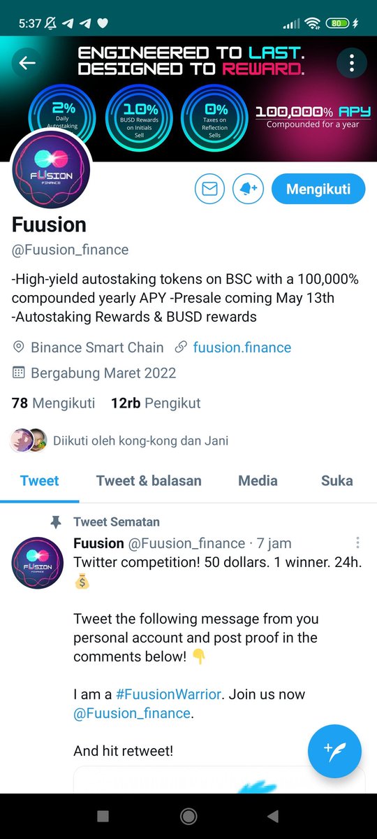 Ferdy_HY's tweet photo. @Fuusion_finance #FuusionWarrior

#FUsion_finance best the KING BSC 🚀🚀🚀LFG🚀🚀 https://t.co/PpBGzO8c7e