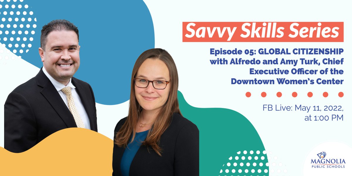 MagnoliaSchools's tweet photo. Join us on FB tomorrow at 1:00 PM for episode five of our Savvy Skills Series with guest Amy Turk, CEO of the Downtown Women's Center!
We'll talk about Global Citizenship and how this skill can impact students in school and beyond. #SavvySkillsSeries #MPSGrad https://t.co/cufDgT0NOy